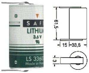 Batteria Litio SAFT LS33600 3.6 Volt serie D con terminali Torcia 17 A